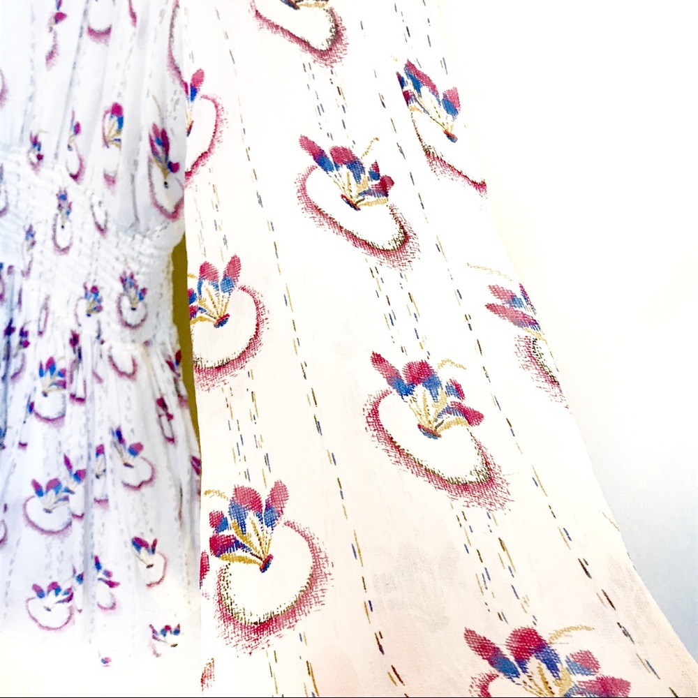 Free People Chiffon Floral Print Skater Dress Sz L - Picture 4 of 8